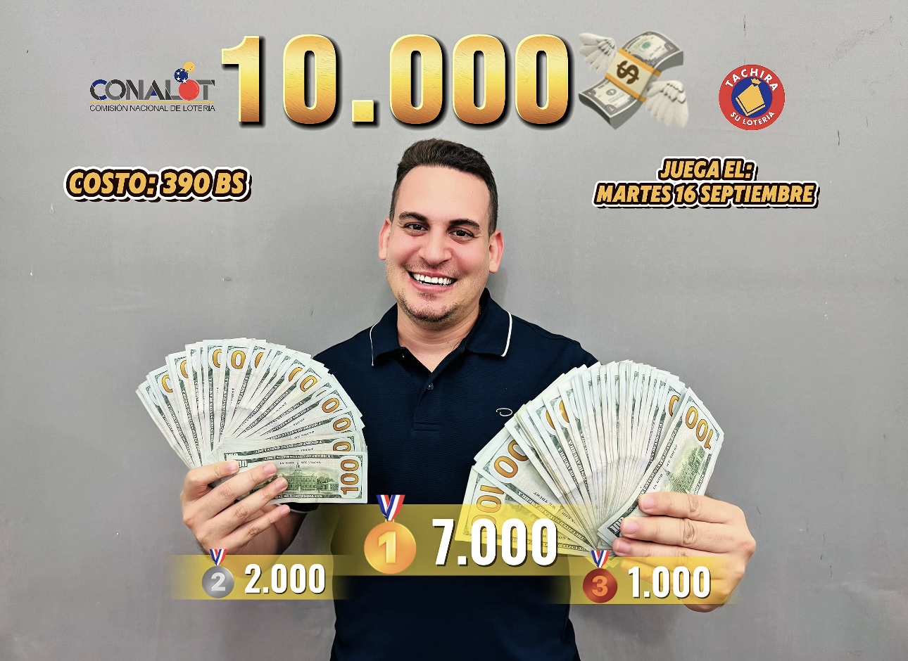 10 MIL BENDICIONES 2.0 EN TRANSFERENCIA: 1ER LUGAR: 7.000$ TRANSFERENCIA, 2DO LUGAR:  2.000$ TRANSFERENCIA, 3ER LUGAR: 1.000$ TRANSFERENCIA.